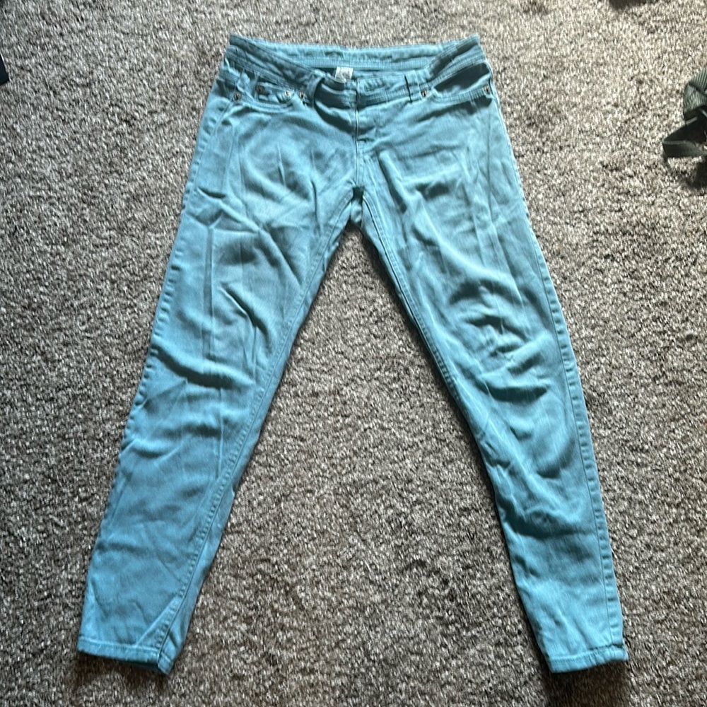 Teal Blue Asphalt Low rise/Skinny Jean-Style Pants (mostly cotton material)